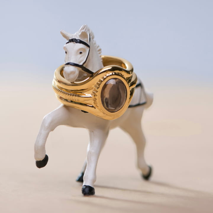 Image of a toy horse wearing the Bolo Signet Ring.