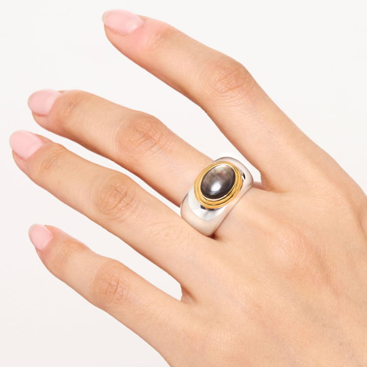 Image of a Core Ring in mixed metal on a hand.