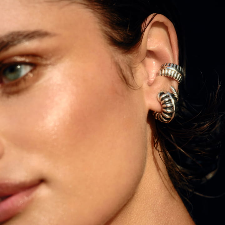 Barrel Hoops and Ear Cuff on Taylor Hill.