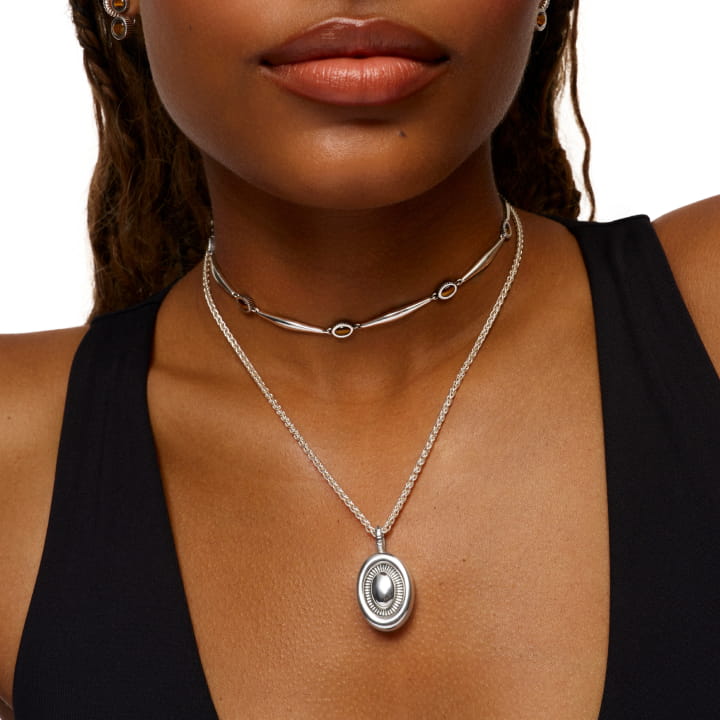 Ranch Necklace and Bolo Choker on a model.