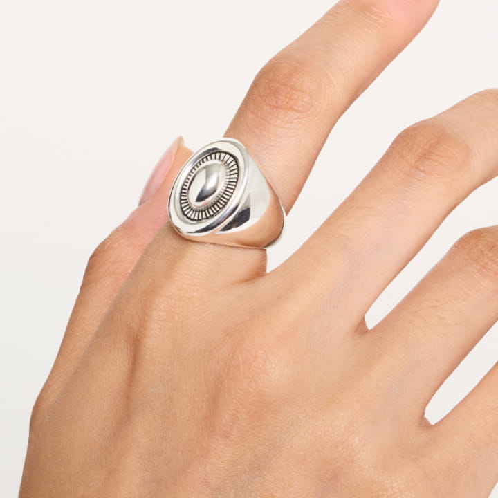 Detail image of the Ranch Ring on a hand.